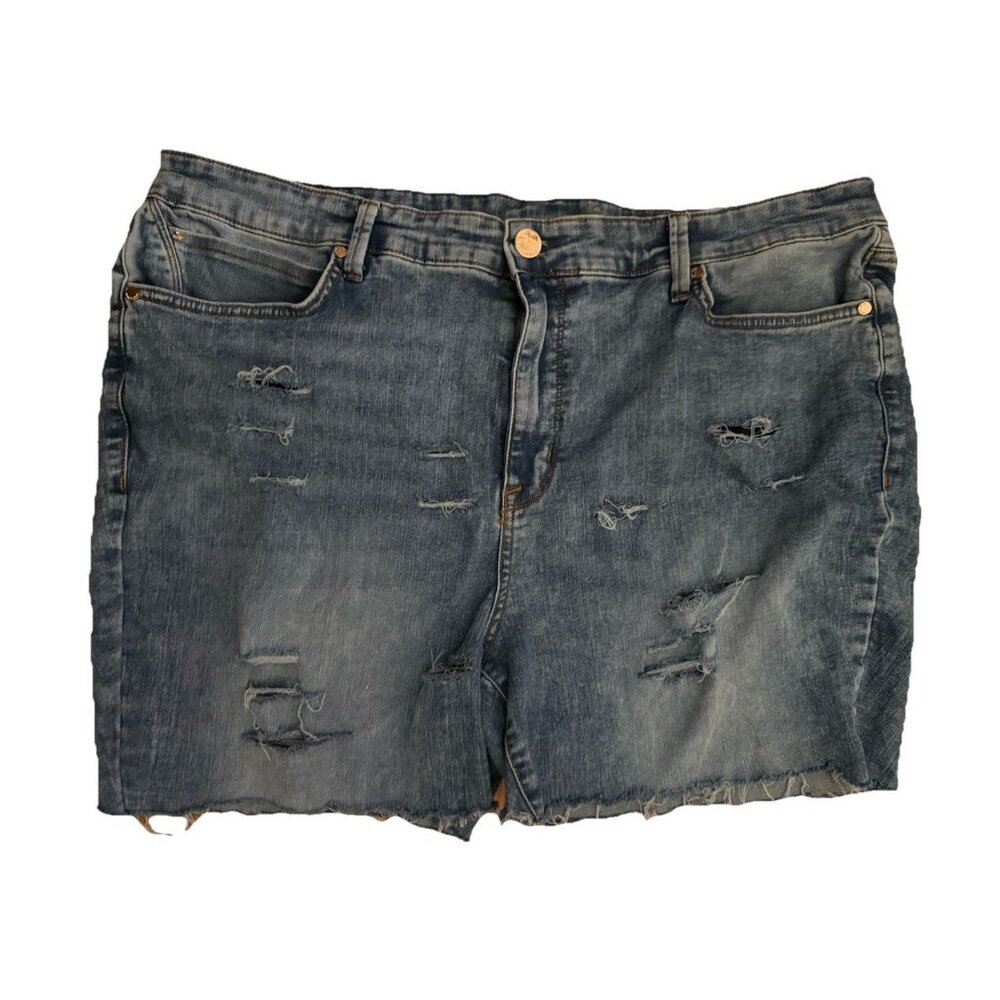 Women's Seven 7 Blue Denim Shorts Size 20W Distressed Raw Hem